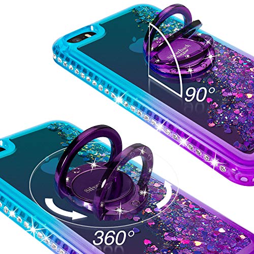 iPhone SE 2016 Case, iPhone 5S/5 Case, Silverback Moving Liquid Holographic Sparkle Glitter Case with Kickstand,Bling Diamond Bumper with Ring Protective Apple iPhone SE Case for Girls Women -Purple