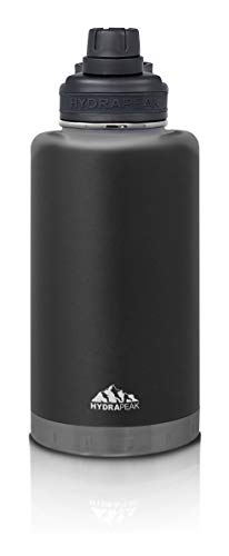 Hydrapeak 50oz Insulated Large Water Bottle - Leak Proof Stainless Steel Water Flask, Double Wall Vacuum Insulation Keeps Drinks COLD for 24 Hours and HOT for 12 Hours (Black)