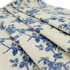 Linen Cotton Printed Fabric for Home Decoration and Crafting by The Meter(Classical Blue Floral Pattern)