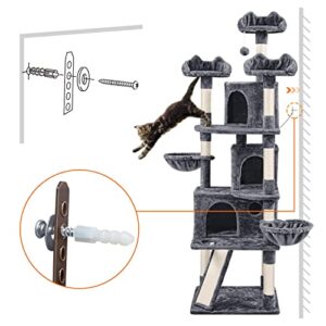 Yaheetech 76.5in Cat Tree Cat Tower with 3 Condos, 3 Cozy Perches with Dangling Ball, Scratching Posts, 2 Baskets, Pet Bed Furniture Activity Center for Indoor Cats and Kittens