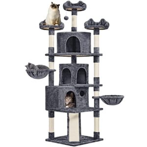 yaheetech 76.5in cat tree cat tower with 3 condos, 3 cozy perches with dangling ball, scratching posts, 2 baskets, pet bed furniture activity center for indoor cats and kittens
