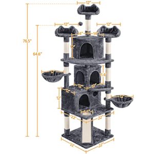 Yaheetech 76.5in Cat Tree Cat Tower with 3 Condos, 3 Cozy Perches with Dangling Ball, Scratching Posts, 2 Baskets, Pet Bed Furniture Activity Center for Indoor Cats and Kittens