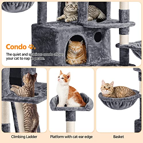 Yaheetech 76.5in Cat Tree Cat Tower with 3 Condos, 3 Cozy Perches with Dangling Ball, Scratching Posts, 2 Baskets, Pet Bed Furniture Activity Center for Indoor Cats and Kittens