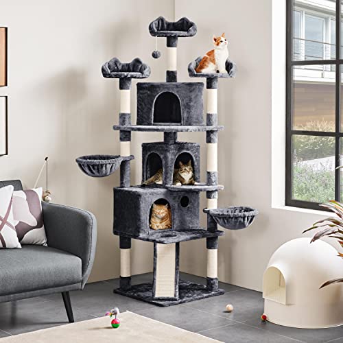 Yaheetech 76.5in Cat Tree Cat Tower with 3 Condos, 3 Cozy Perches with Dangling Ball, Scratching Posts, 2 Baskets, Pet Bed Furniture Activity Center for Indoor Cats and Kittens