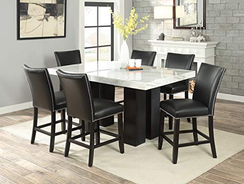 Steve Silver Camila Marble Top Rectangular 7-Piece Counter Height Dining Set - Black