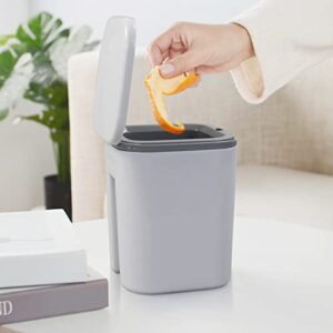 Vababa Grey 2 L/0.5 Gallon Tiny Trash Can, Push-Button Mini Garbage Can