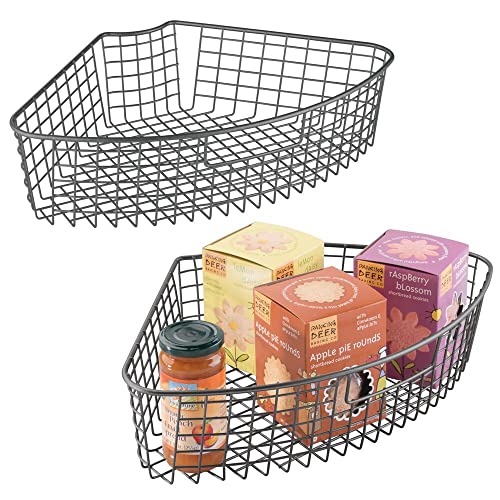 mDesign Wire Basket for Corner Cabinet Lazy Susan with Front Handle - Kitchen Cabinet, Shelf, and Pantry Corner Bin - 1/4 Wedge Organizer for Lazy Susan - Concerto Collection - 2 Pack - Graphite Gray