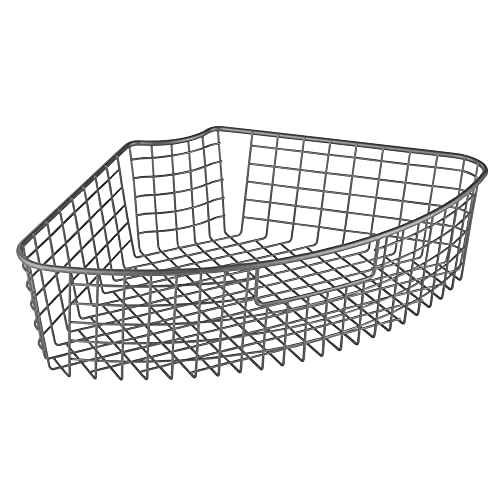 mDesign Wire Basket for Corner Cabinet Lazy Susan with Front Handle - Kitchen Cabinet, Shelf, and Pantry Corner Bin - 1/4 Wedge Organizer for Lazy Susan - Concerto Collection - 2 Pack - Graphite Gray