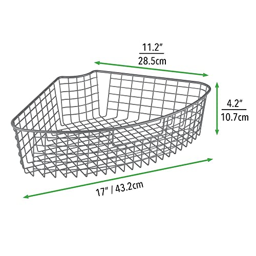 mDesign Wire Basket for Corner Cabinet Lazy Susan with Front Handle - Kitchen Cabinet, Shelf, and Pantry Corner Bin - 1/4 Wedge Organizer for Lazy Susan - Concerto Collection - 2 Pack - Graphite Gray