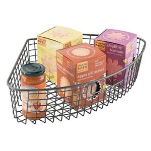 mDesign Wire Basket for Corner Cabinet Lazy Susan with Front Handle - Kitchen Cabinet, Shelf, and Pantry Corner Bin - 1/4 Wedge Organizer for Lazy Susan - Concerto Collection - 2 Pack - Graphite Gray