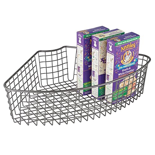 mDesign Wire Basket for Corner Cabinet Lazy Susan with Front Handle - Kitchen Cabinet, Shelf, and Pantry Corner Bin - 1/4 Wedge Organizer for Lazy Susan - Concerto Collection - 2 Pack - Graphite Gray