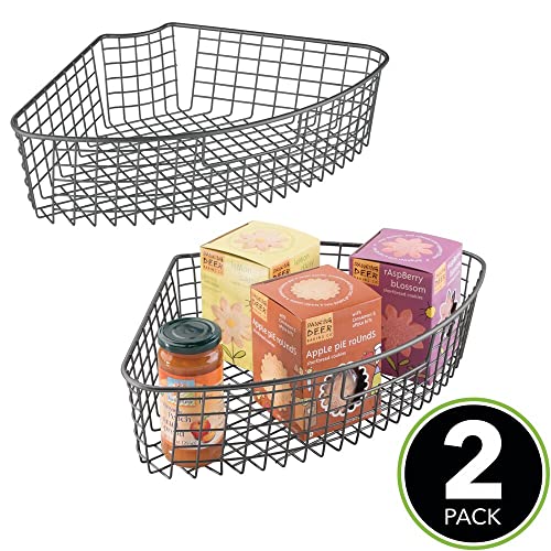 mDesign Wire Basket for Corner Cabinet Lazy Susan with Front Handle - Kitchen Cabinet, Shelf, and Pantry Corner Bin - 1/4 Wedge Organizer for Lazy Susan - Concerto Collection - 2 Pack - Graphite Gray