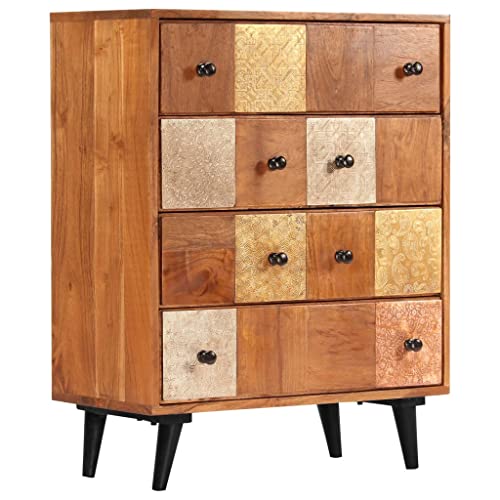 vidaXL Solid Acacia Wood Chest of Drawers Sturdy Sleek Honey Finish Metal Legs Sideboard Storage Cabinet Home Furniture