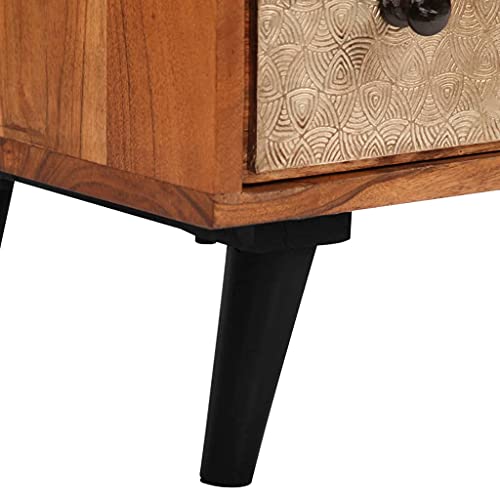 vidaXL Solid Acacia Wood Chest of Drawers Sturdy Sleek Honey Finish Metal Legs Sideboard Storage Cabinet Home Furniture