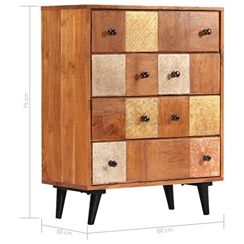 vidaXL Solid Acacia Wood Chest of Drawers Sturdy Sleek Honey Finish Metal Legs Sideboard Storage Cabinet Home Furniture