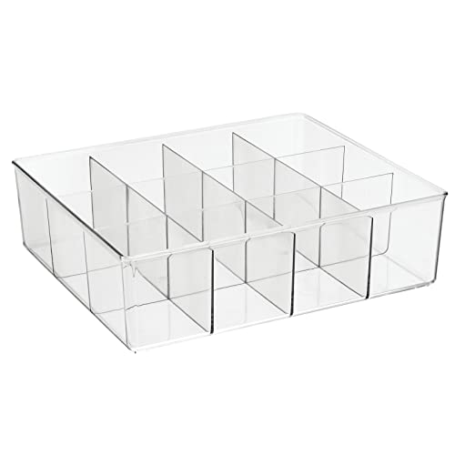 mDesign Plastic 12 Compartment Divided Drawer and Closet Storage Bin - Organizer for Scarves, Socks, Ties Bras, and Underwear - Dress Drawer Organizer, Shelf Organization - Lumiere Collection - Clear