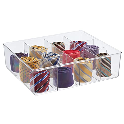 mDesign Plastic 12 Compartment Divided Drawer and Closet Storage Bin - Organizer for Scarves, Socks, Ties Bras, and Underwear - Dress Drawer Organizer, Shelf Organization - Lumiere Collection - Clear