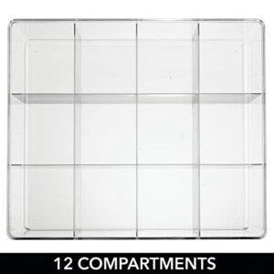 mDesign Plastic 12 Compartment Divided Drawer and Closet Storage Bin - Organizer for Scarves, Socks, Ties Bras, and Underwear - Dress Drawer Organizer, Shelf Organization - Lumiere Collection - Clear