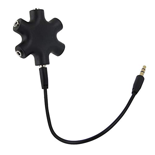 JOYISEN 2PCS Multi Headphone Splitter 3.5mm Headphone Audio Jack Splitter 1 Male to 5 Port Female Earphone Headset Adapter (Black)