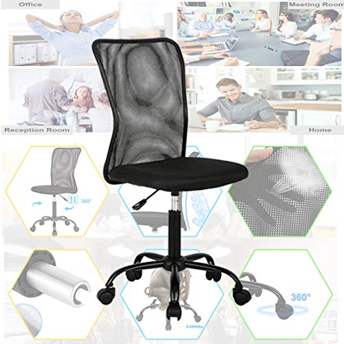 Ergonomic Office Chair with Lumbar Support Mesh Chair with Wheels Rolling Swivel Back Support Adjustable Executive Desk Chair, Modern PC Computer Desk Chair for Home Office Women Men by XXFBag - Black