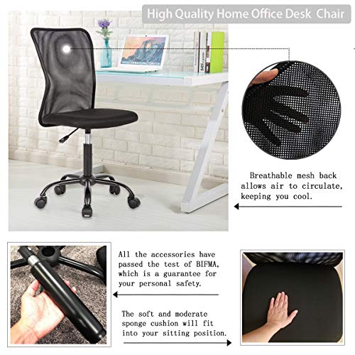 Ergonomic Office Chair with Lumbar Support Mesh Chair with Wheels Rolling Swivel Back Support Adjustable Executive Desk Chair, Modern PC Computer Desk Chair for Home Office Women Men by XXFBag - Black