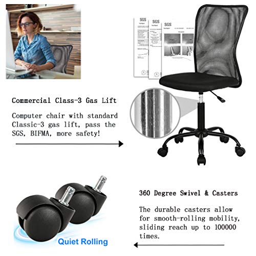 Ergonomic Office Chair with Lumbar Support Mesh Chair with Wheels Rolling Swivel Back Support Adjustable Executive Desk Chair, Modern PC Computer Desk Chair for Home Office Women Men by XXFBag - Black