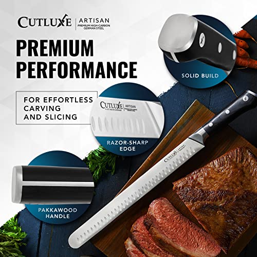 Cutluxe Slicing Carving Knife – 12" Brisket Knife, Meat Cutting and BBQ Knife – Razor Sharp German Steel – Full Tang & Ergonomic Handle Design – Artisan Series