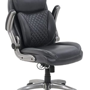 AmazonCommercial Ergonomic Executive Office Desk Chair with Flip-up Armrests, Adjustable Height, Tilt and Lumbar Support, 29.5"D x 28"W x 43"H, Grey Bonded Leather