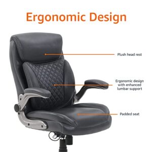 AmazonCommercial Ergonomic Executive Office Desk Chair with Flip-up Armrests, Adjustable Height, Tilt and Lumbar Support, 29.5"D x 28"W x 43"H, Grey Bonded Leather