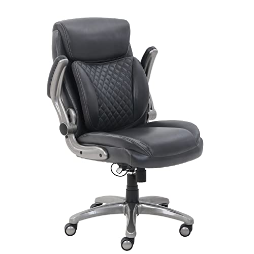 AmazonCommercial Ergonomic Executive Office Desk Chair with Flip-up Armrests, Adjustable Height, Tilt and Lumbar Support, 29.5"D x 28"W x 43"H, Grey Bonded Leather