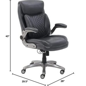 AmazonCommercial Ergonomic Executive Office Desk Chair with Flip-up Armrests, Adjustable Height, Tilt and Lumbar Support, 29.5"D x 28"W x 43"H, Grey Bonded Leather