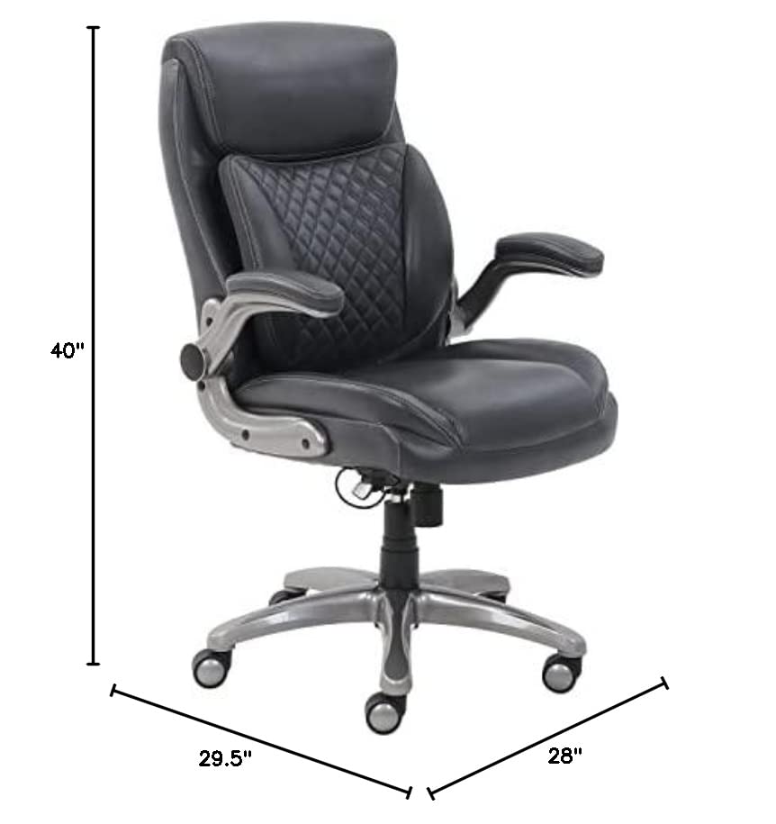 AmazonCommercial Ergonomic Executive Office Desk Chair with Flip-up Armrests, Adjustable Height, Tilt and Lumbar Support, 29.5"D x 28"W x 43"H, Grey Bonded Leather