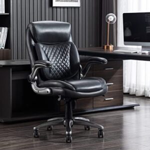 AmazonCommercial Ergonomic Executive Office Desk Chair with Flip-up Armrests, Adjustable Height, Tilt and Lumbar Support, 29.5"D x 28"W x 43"H, Grey Bonded Leather