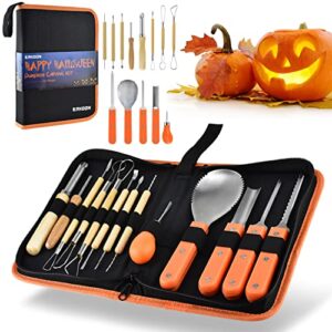 erkoon 13 pieces halloween pumpkin carving kit professional stainless steel carving tools set with carrying case pumpkin cutting sculpting tool for halloween decoration jack-o-lanterns