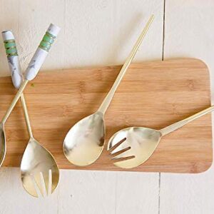 Folkulture Serving Spoons or Salad Servers for Modern Kitchen, Stainless Steel Serving Utensils - Spoon and Fork for Serving Salad, 12-inch Cooking Utensils Set with Marble Handle, Pearl White