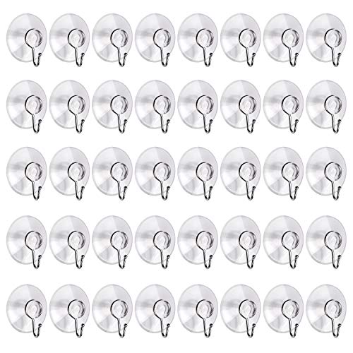 Awpeye Suction Cup Hooks, 1.77 Inches Universal Clear PVC Suction Cups for Shower Removable Window Suction Cups with Hooks for Kitchen Bathroom, Wall, Glass-40 Packs