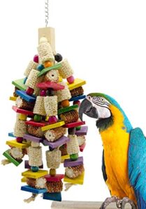deloky parrot toy for large bird-19 inch natural wood corn cob parrot chewing toy-bird block knots tearing toy for macaws cokatoos,african grey and a variety of amazon parrots.(large size)