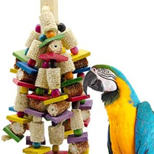 Deloky Parrot Toy for Large Bird-19 inch Natural Wood Corn Cob Parrot Chewing Toy-Bird Block Knots Tearing Toy for Macaws Cokatoos,African Grey and a Variety of Amazon Parrots.(Large Size)