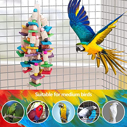 Deloky Parrot Toy for Large Bird-19 inch Natural Wood Corn Cob Parrot Chewing Toy-Bird Block Knots Tearing Toy for Macaws Cokatoos,African Grey and a Variety of Amazon Parrots.(Large Size)
