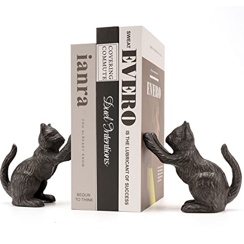 Ambipolar Cat Decorative Bookends, Unique Book Ends to Hold Books Heavy Duty for Office Desk, Vintage Antique Black Home Decor, Shelf Decoration, Modern Living Room Decor