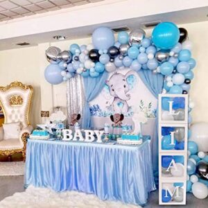 82PCS Baby Shower Decorations For Boy Kit - Jumbo Transparent Baby Block Balloon Box Includes BABY, Alphabet Letters DYI, White Gray Baby Blue Balloons, Gender Reveal Decor 1st Birthday Party Backdrop