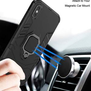 Urspasol for Xiaomi Redmi Note 8 Case with Screen Protector Tempered Glass Hybrid Heavy Duty Armor Protective Bumper Cover with 360° Degree Ring Holder Kickstand (Black)