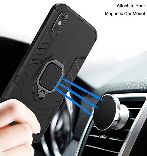 Urspasol for Xiaomi Redmi Note 8 Case with Screen Protector Tempered Glass Hybrid Heavy Duty Armor Protective Bumper Cover with 360° Degree Ring Holder Kickstand (Black)