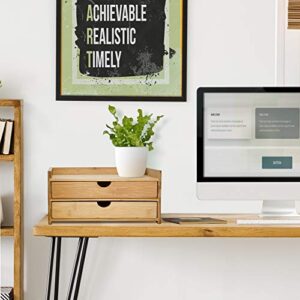 2-Tier Desk Organizer with Drawers and Storage - Wooden Desk Organizers - Mini Bamboo Organizing Unit - Ideal for Makeup, Bathroom, and Desktop Organizing on Countertops and Tabletops