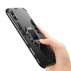 Urspasol for Xiaomi Redmi Note 8 Pro Case with Screen Protector Tempered Glass Hybrid Heavy Duty Armor Protective Bumper Cover with 360° Degree Ring Holder Kickstand (Black)