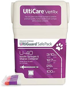 ulticare vetrx u-40 ultiguard safe pack pet insulin syringes 3/10cc, 29g x 1/2", 100ct (with 1/2 unit markings)