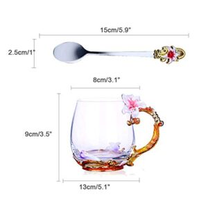 Goodking Flower Glass Coffee Mug Tea Cup with Spoon, Best Birthday Gifts for Women Wife Mom Friends