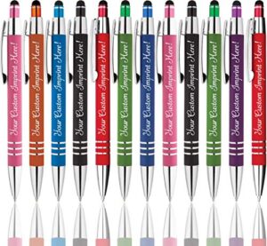 personalized pens - hottie rubberized soft touch ballpoint pen with stylus tip is a stylish, premium metal pen, black ink, medium point.- includes personalization (box of 12) (assorted)