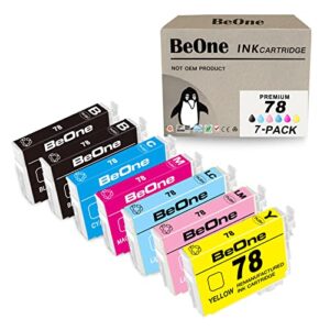 beone t78 ink cartridges remanufactured replacement for epson 78 7-pack to use with artisan 50 stylus photo r260 r280 r380 rx580 rx595 rx680 (2bk, 1c, 1m, 1y, 1lc, 1lm)