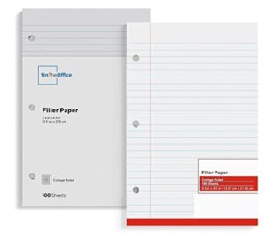1intheoffice college ruled filler paper 5.5 x 8.5 mini binder filler paper, white, 100 sheets/pack